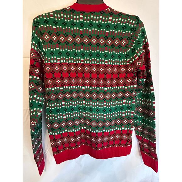 Adult Small Ugly Christmas Sweater Deer with Drink Holder Pocket - Picture 2 of 5